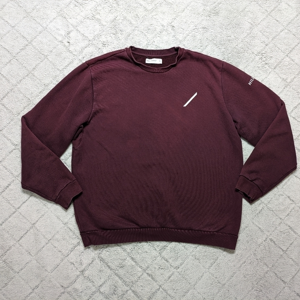Hill City Sweatshirt Mens Large Purple Burgundy Heavyweight Graphic Fleece Crew
